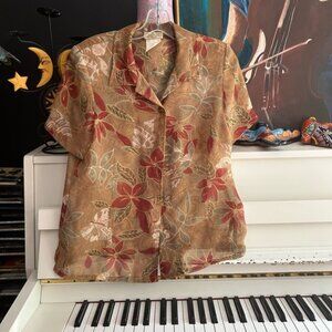 Vintage 80s Boho Floral Button-Up Blouse size 12